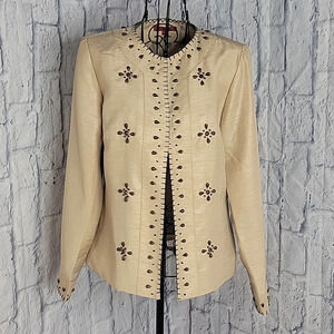 JONI B Light Gold‎ Beaded Floral Tan Jacket Small
